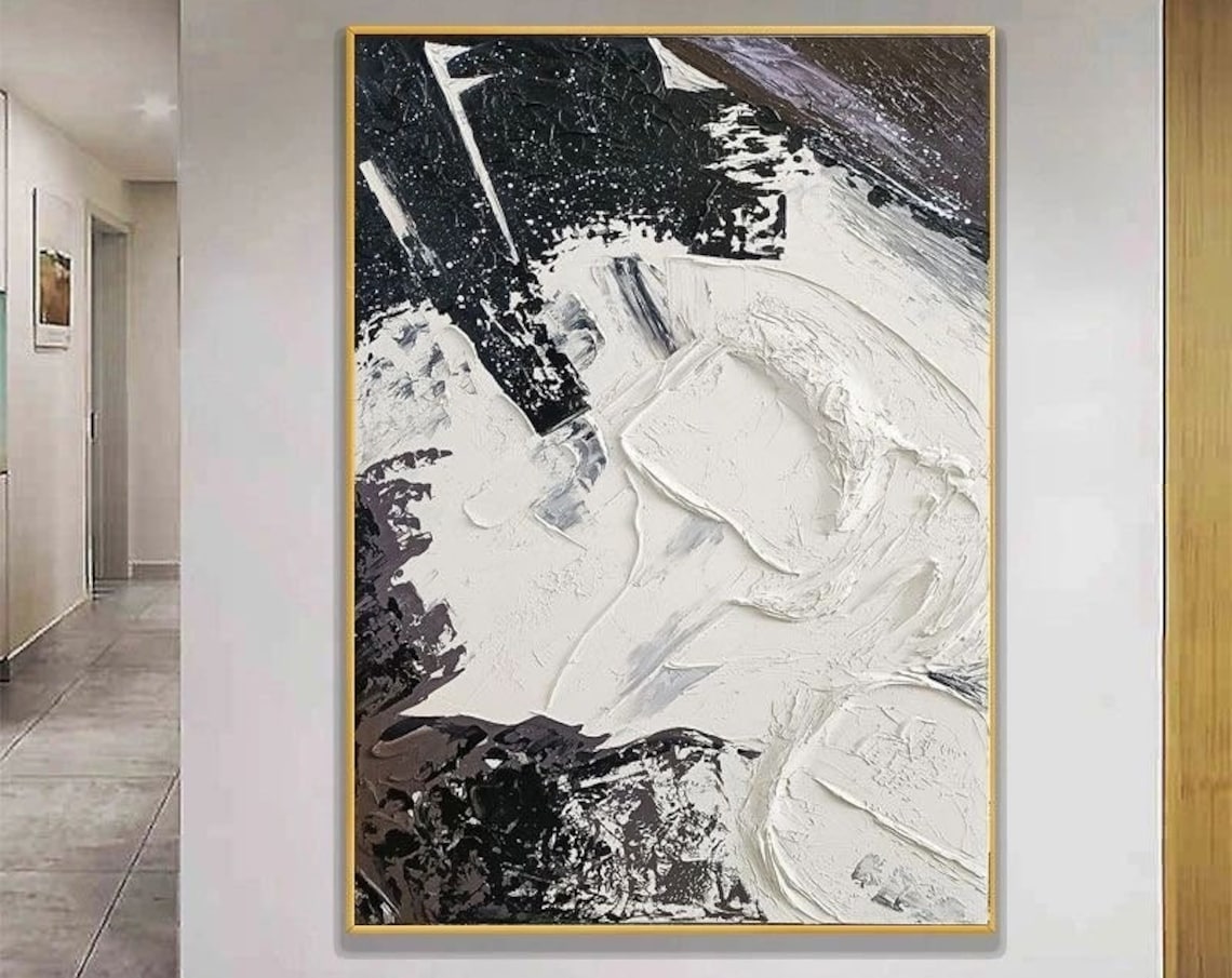 Bold Black And White Impasto Abstract Art Painting Wall Poster - Image 3