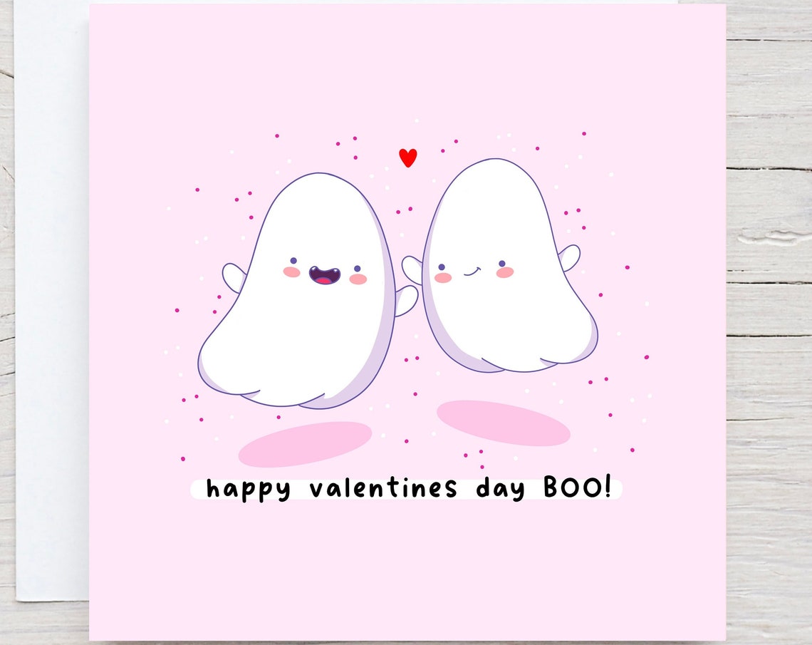 Cute Ghost Pair Happy Valentines Day BOO Pun Kawaii Wall Art