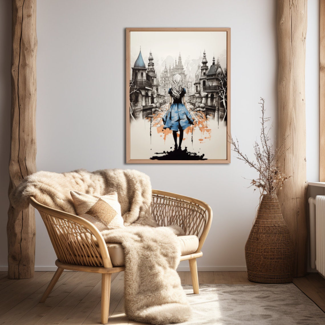 Alice Medieval Wonderland Print Dark City Girl Wall Art Gothic Watercolor Ink Painting New Home Gift Fantasy Poster Cityscape - Image 3