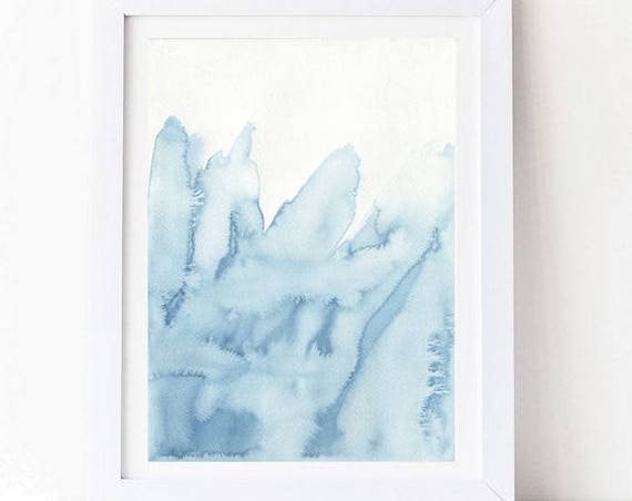 Blue Watercolor Print Neutral Wall Art Contemporary Gallery Wall Watercolor Print Abstract Blue Pastel Abstract Wall Art Prints Watercolor