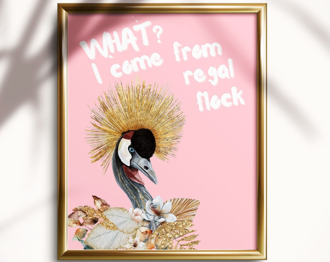 What I Come From Regal Flock Crowned Crane Pink Bird Art Poster