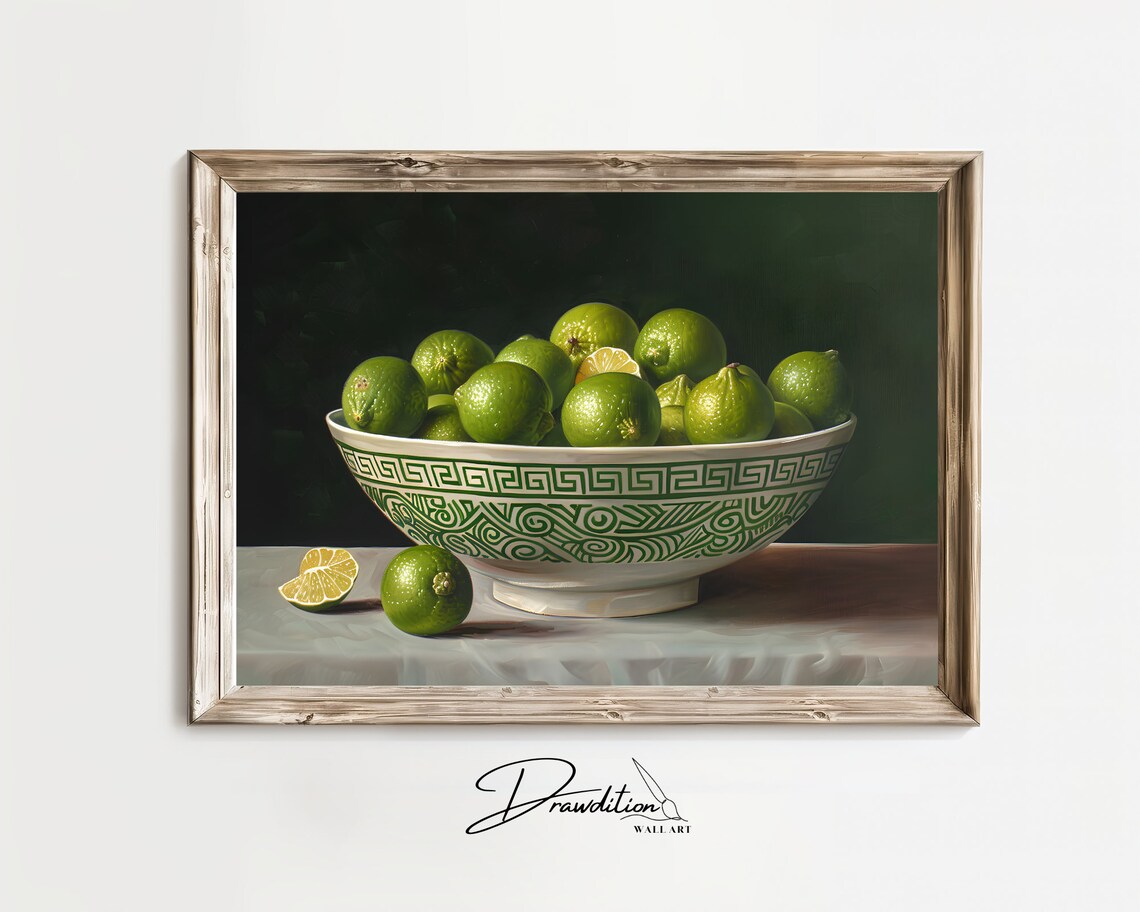 Vintage Bowl of Limes Still Life Citrus Fruit Kitchen Poster