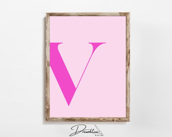 Pink Letter V Monogram Initial Poster Preppy Teen Girl Bedroom Dorm Wall Decor