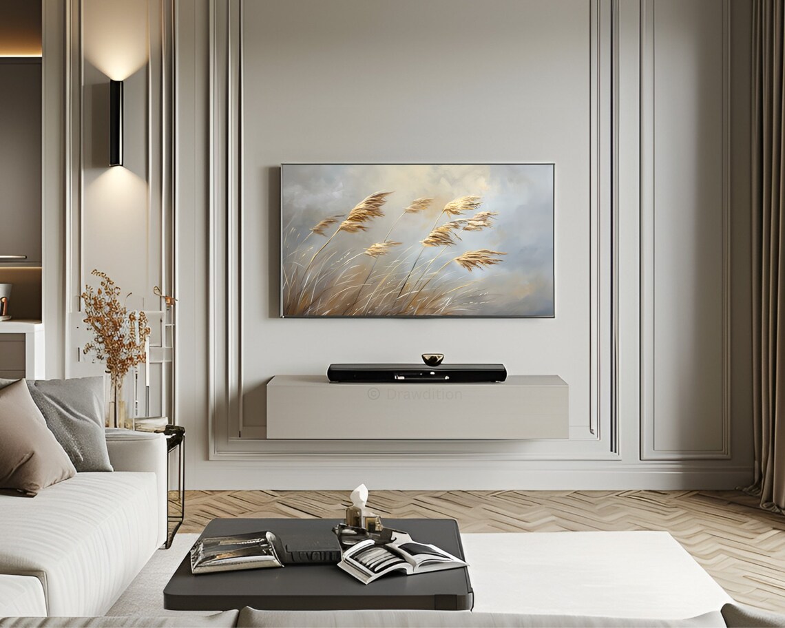 Neutral Reeds Grass Painting Coastal Beige Nature Landscape Wall Art Print - Image 2