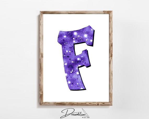 Disco Indigo Letter F Print Purple Trendy Personalized Monogram Wall Art Disco Cowgirl Dorm Decor Preppy Poster Teen Room