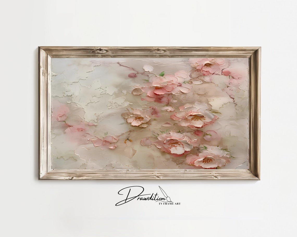 Frame Tv Art Apricot Flower Tv Art Cream Flower Frame Tv Art 3d Flower Painting Tv Art Spring Tv Art Neutral Floral Art