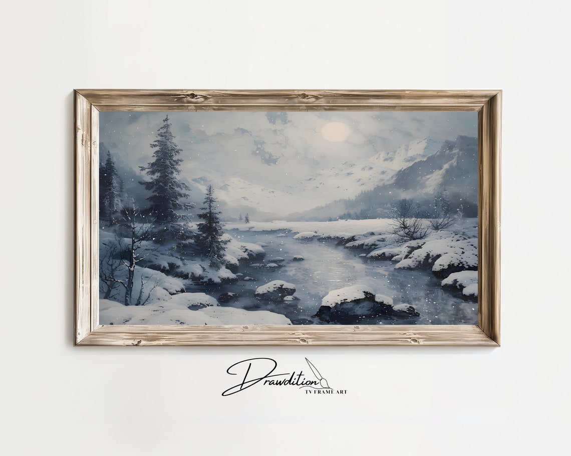 Frame Tv Art Winter Landscape Frame Tv Art Winter Painting Tv Art Winter River Tv Art Snowy Scenery Tv Art Christmas Decor