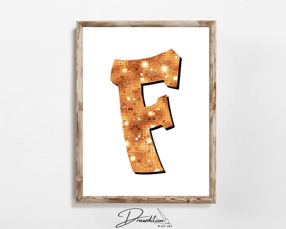 Disco Orange Letter F Print Orange Trendy Personalized Monogram Wall Art Disco Cowgirl Dorm Decor Preppy Poster Teen Room