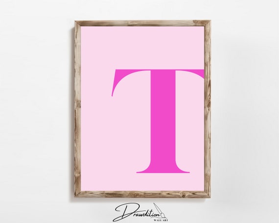 Letter T Wall Art Preppy Room Decor T Initial Poster Cute Apartment Decor College Dorm Decor Light Pink Art Teen Girl Room