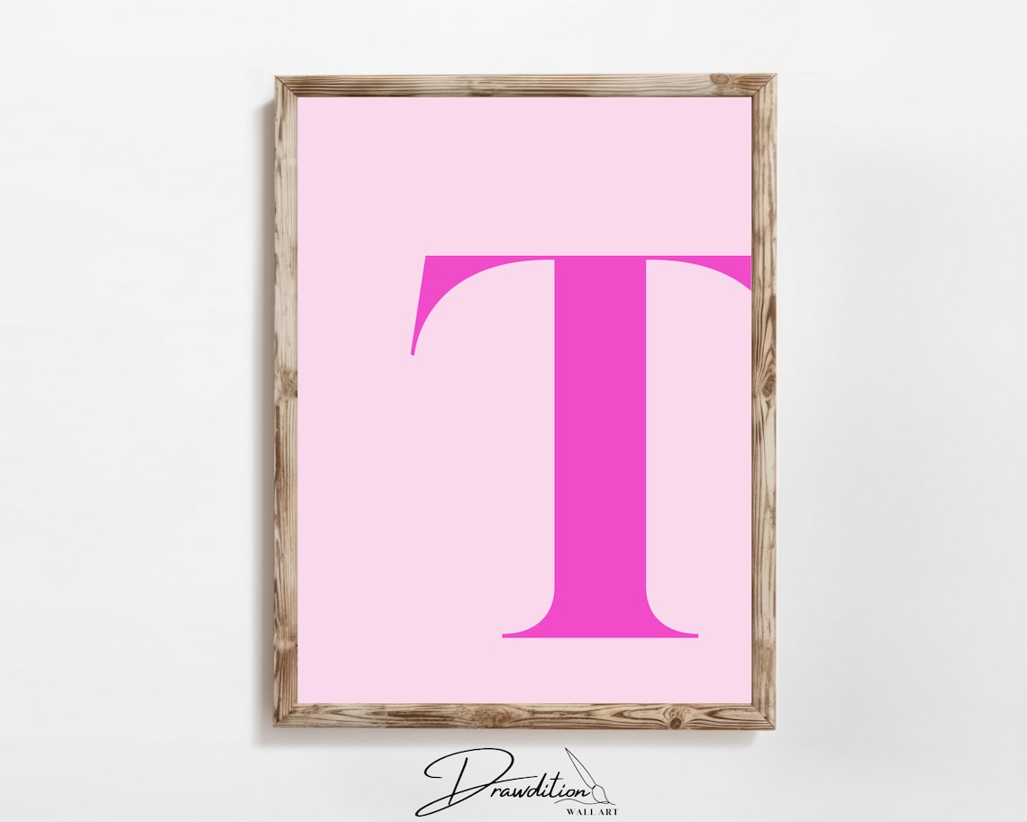 Pink Letter T Monogram Initial Poster Preppy Teen Girl Bedroom Dorm Wall Decor