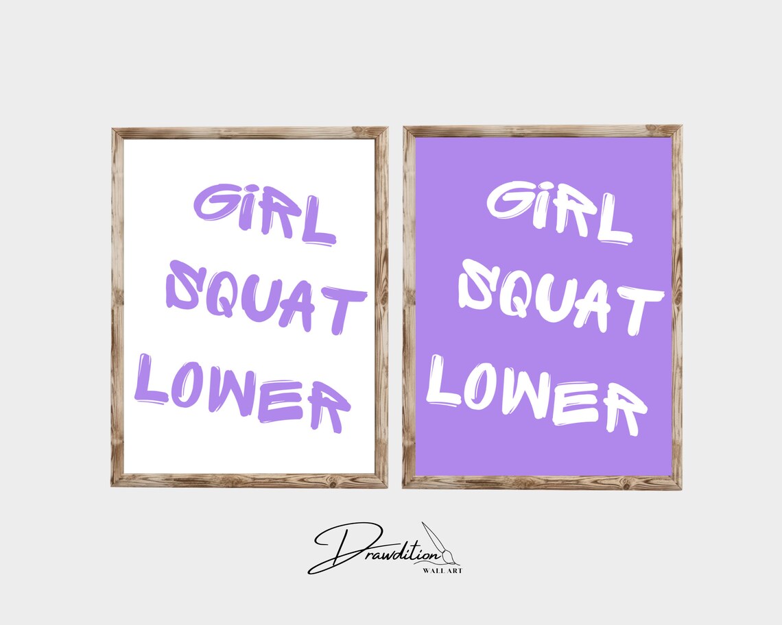 Girl Squat Lower Gym Wall Art 2 Print Bundle Purple Motivational Fitness Poster