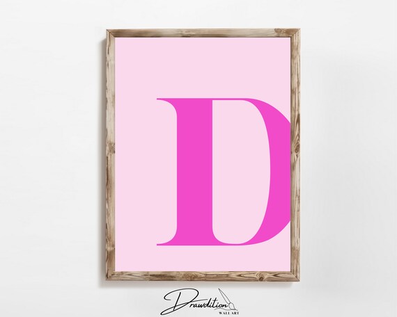 Hot Pink Letter D Monogram Light Pink Modern Typography Wall Art