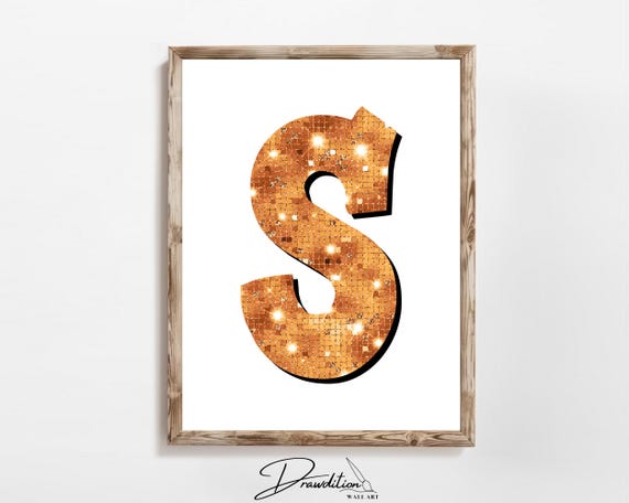 Disco Orange Letter S Print Orange Trendy Personalized Monogram Wall Art Disco Cowgirl Dorm Decor Preppy Poster Teen Room