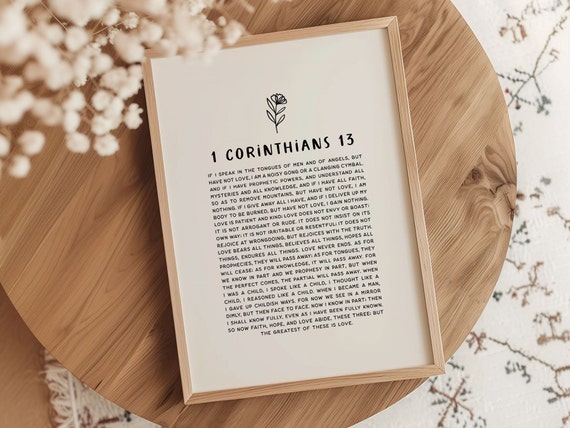 1 Corinthians 13 Artwork Love Is Patient And Kind 1 Cor 13 4 8 Baptism Gift Posters About Love Christian Nursery Wall Art Faith Based