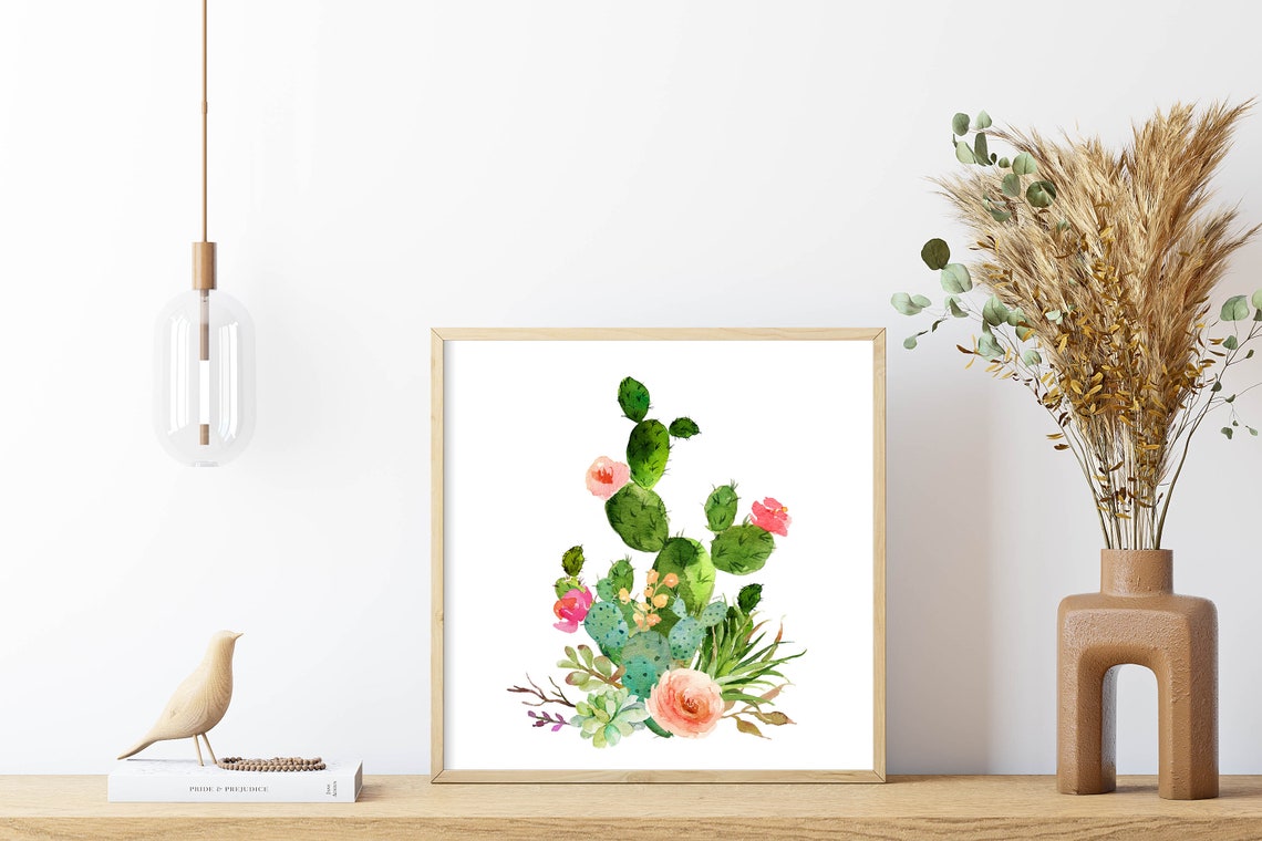 Watercolor Cactus And Succulent Bouquet Botanical Square Wall Art - Image 2