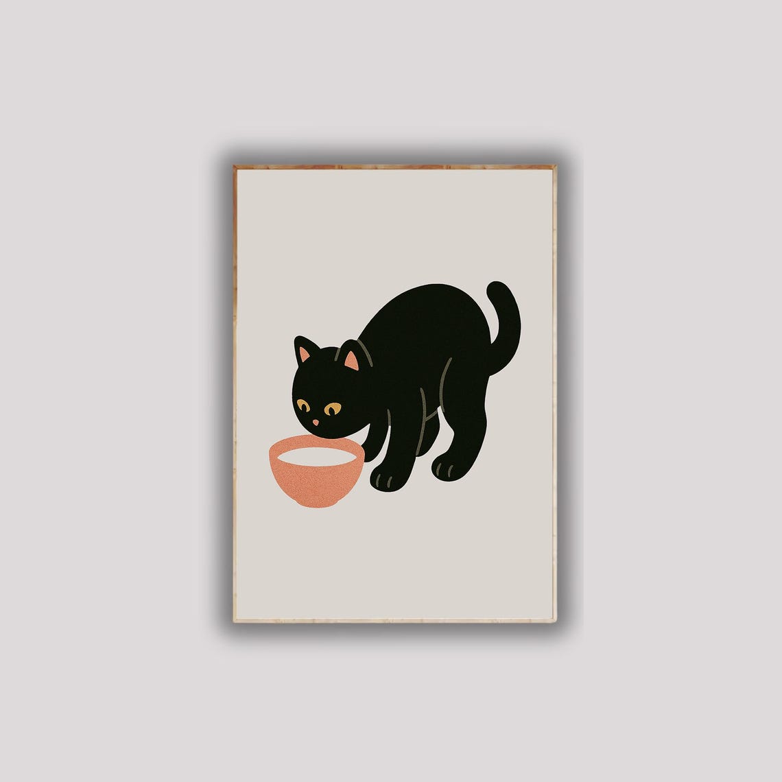 Black Cat Drinking Milk Poster Cute And Funny Print Whimsical Animal Art Playful Wall Decor For Lovers