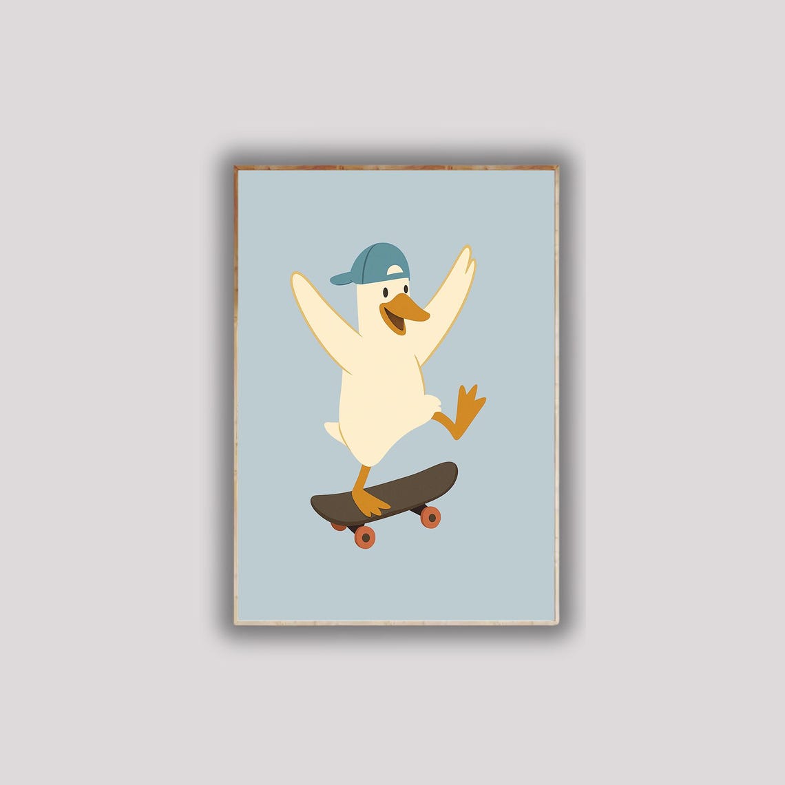 Silly White Goose Skateboard Trick Cute Funny Duck Wall Poster