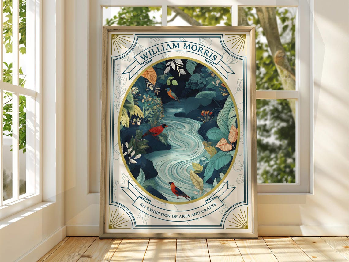 William Morris River Birds Exhibition Arts Crafts Style Poster