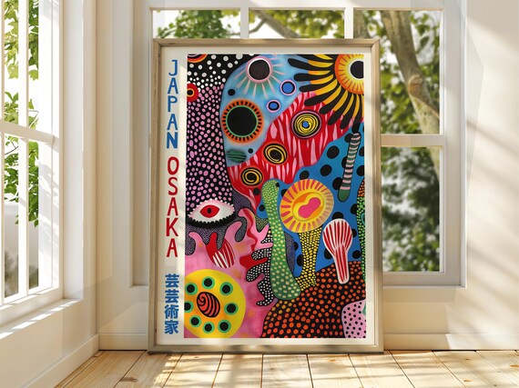 Abstract Dot Print Japanese Wall Art Eyes Poster Gallery Exhibition Bright Japan