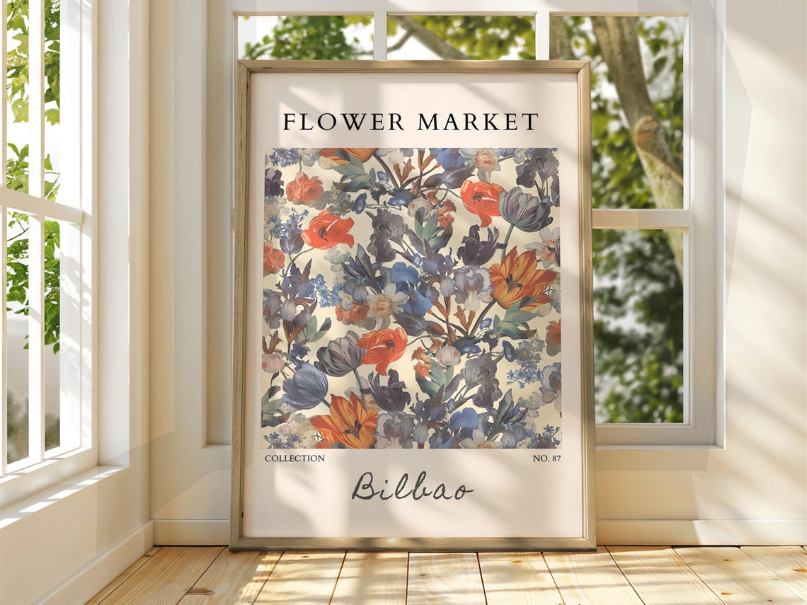 Flower Market Bilbao Poppy Bloom Botanical Pattern Art Poster