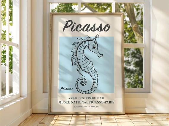 Pablo Picasso Art Exhibition Print Line Classic Gallery Home Decor Seahorse