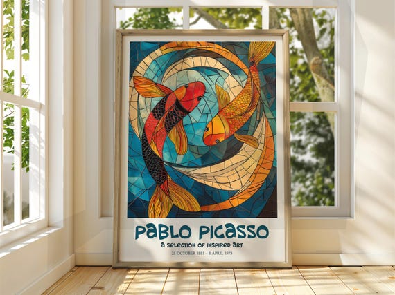 Pablo Picasso Art Exhibition Print Cubism Surrealism Poster Abstract Gallery Home Decor Fish