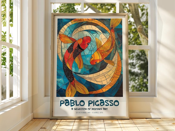 Pablo Picasso Koi Fish Poster Stained Glass Style Cubism Art Exhibition