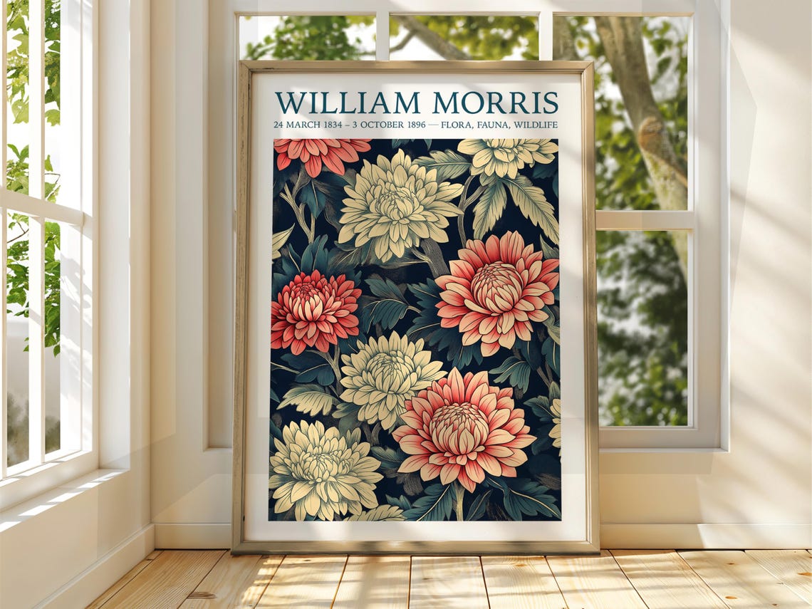 William Morris Botanical Chrysanthemum Floral Exhibition Poster