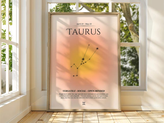 Taurus Star Sign Constellation Pink Gradient Astrology Poster