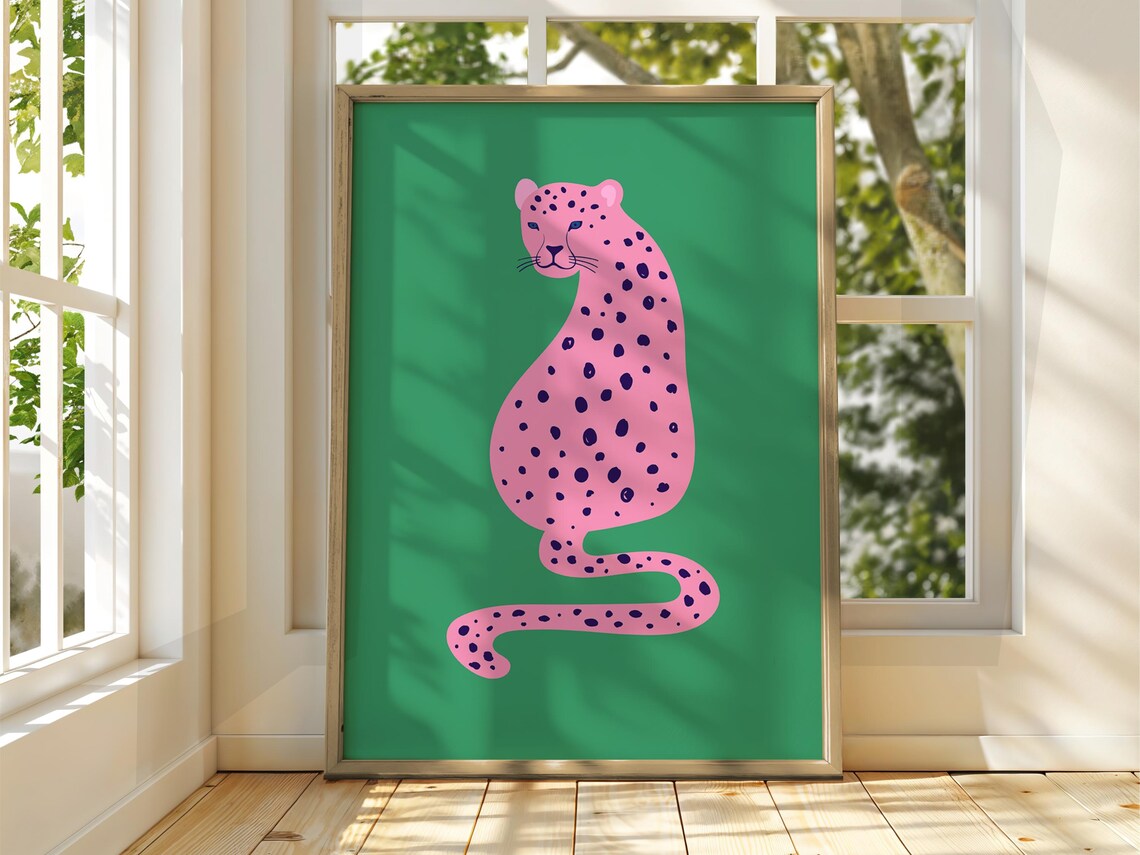 Pink Cheetah Poster Wall Art Animal Illustration Tiger Bright Home Decor Print