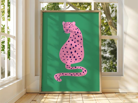 Pink Cheetah Poster Wall Art Animal Illustration Tiger Bright Home Decor Print