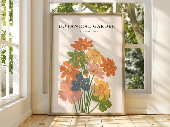 Botanical Garden Poster Exhibition Gallery Print Flower Market Wall Art Floral Pastel Flowers Botanic