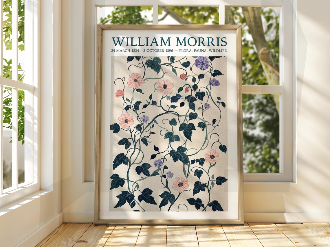 William Morris Style Floral Vines Blush Blooms Botanical Gallery Print