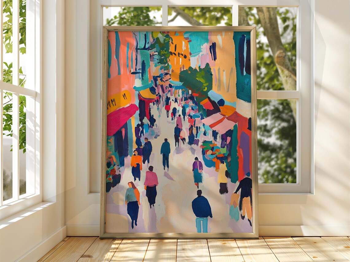 Colorful Fauvist Street Market Crowd Impressionist Decorative Poster
