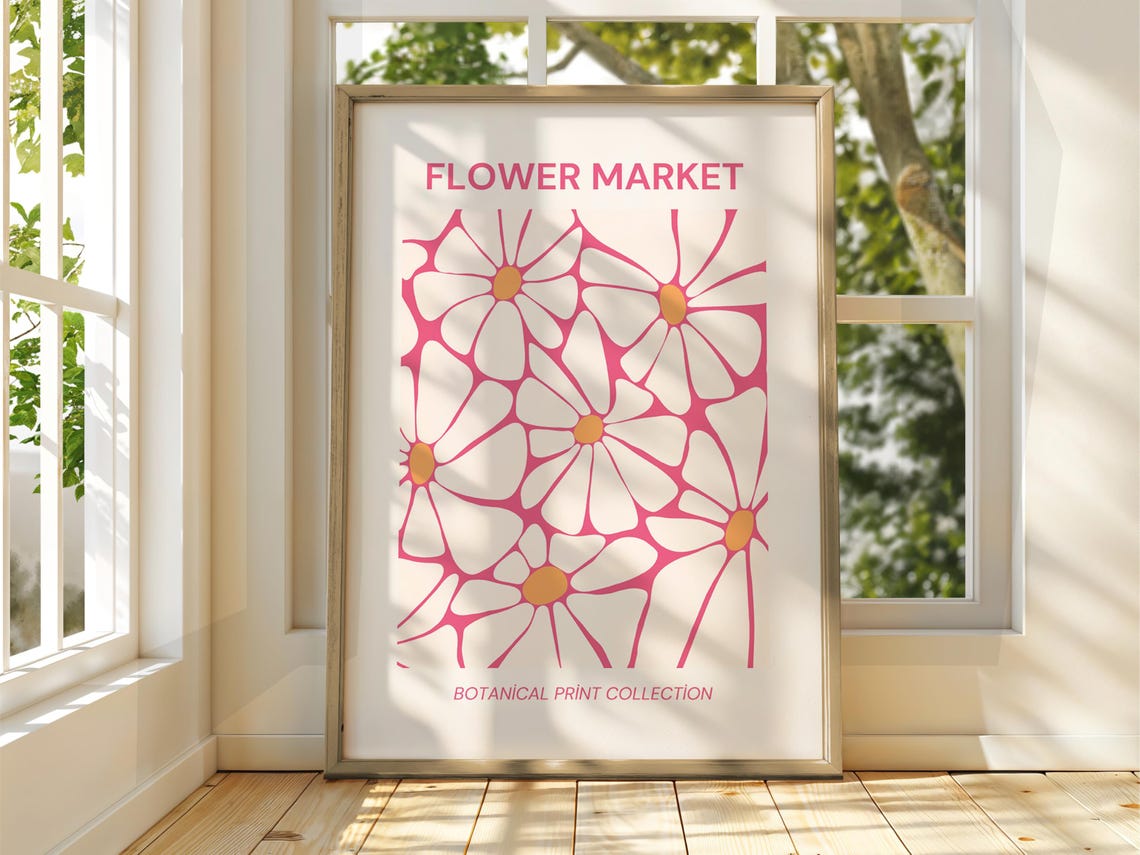 Flower Market Pink Daisy Botanical Collection Modern Floral Poster