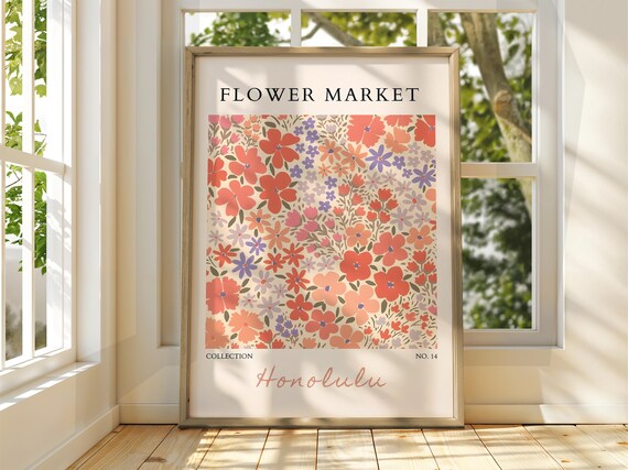 Flower Market Honolulu Coral Wildflower Botanical No. 14 Poster