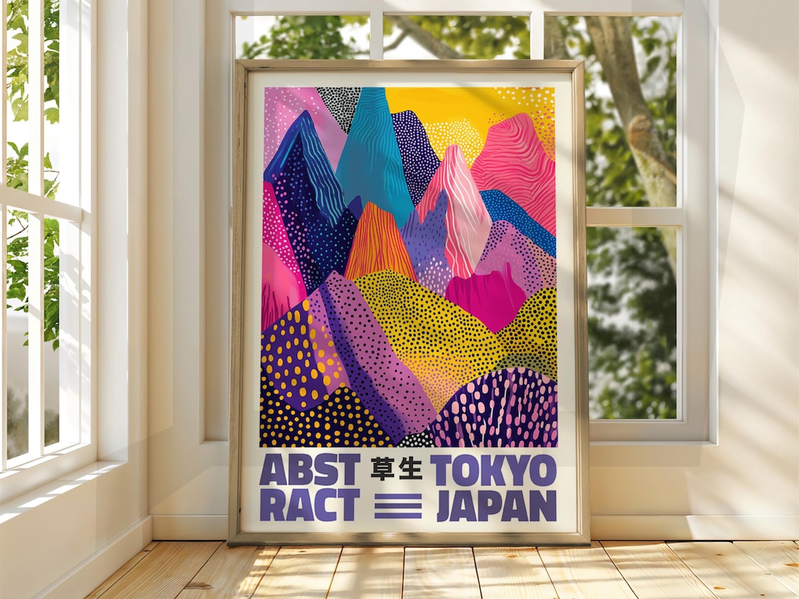 Abstract Tokyo Japan Colorful Dot Mountain Exhibition Art Poster