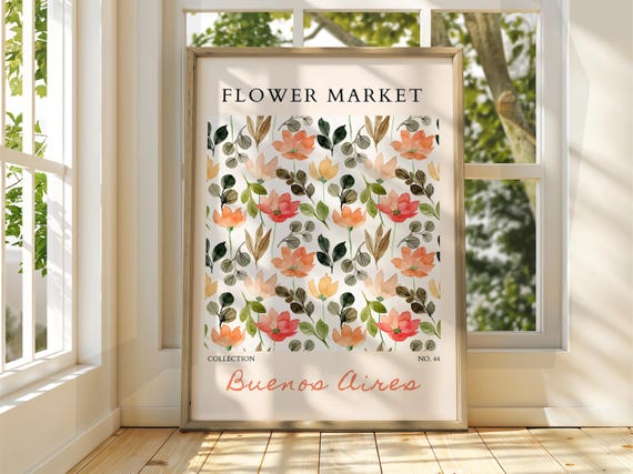 Flower Market Poster Exhibition Gallery Print Wall Art Floral Pastel Garden Flowers Buenos Aires