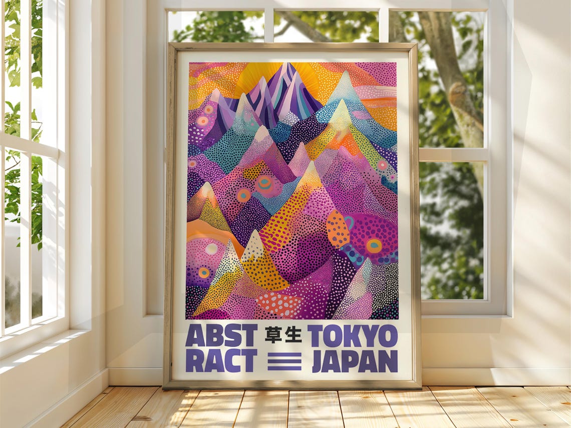 Colorful Abstract Dotted Mountain Tokyo Japan Exhibition Poster