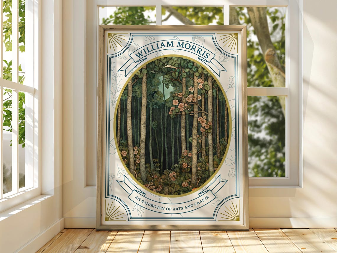 William Morris Arts And Crafts Autumn Birch Forest Exhibition Poster