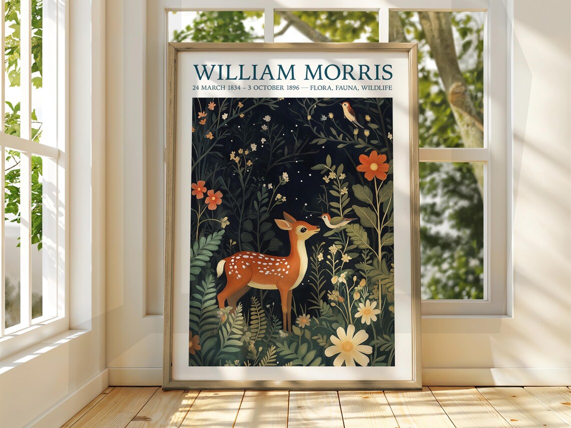 William Morris Style Deer Poster Exhibition Gallery Print Wall Art Floral