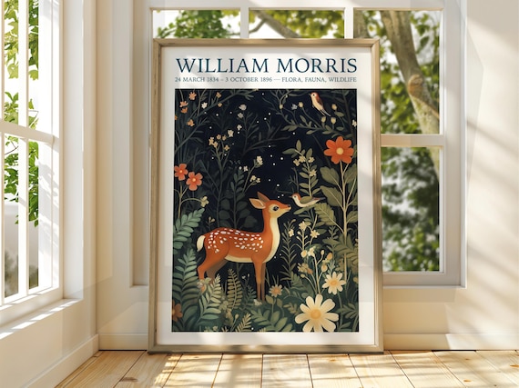 William Morris Style Deer Poster Exhibition Gallery Print Wall Art Floral