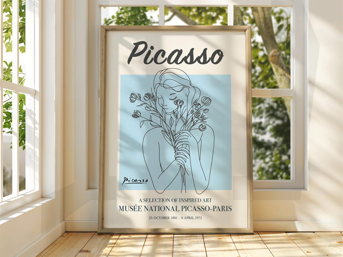 Pablo Picasso Art Exhibition Print Line Floral Poster Gallery Home Decor