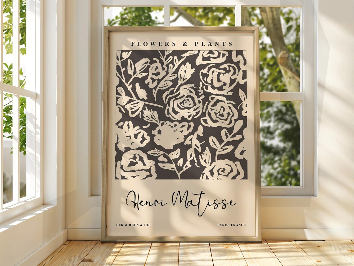 Matisse Flowers and Plants Cream Roses Charcoal Floral Exhibition Print