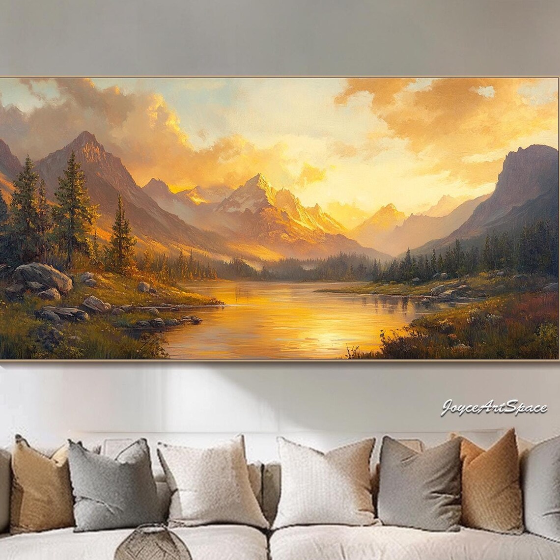 Abstract Sunset Mountain Landscape, Oil Painting Art Print