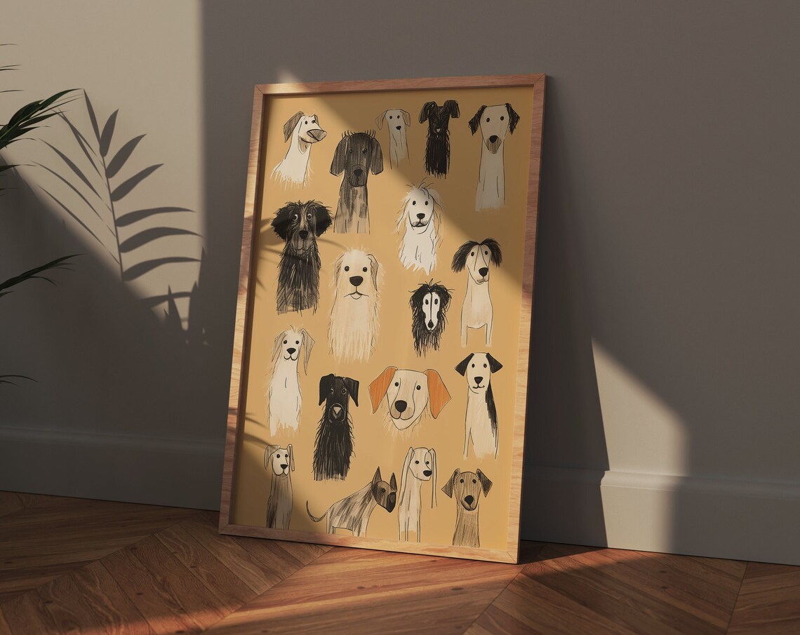 Dogs Illustration Poster, Colorful Breeds Art