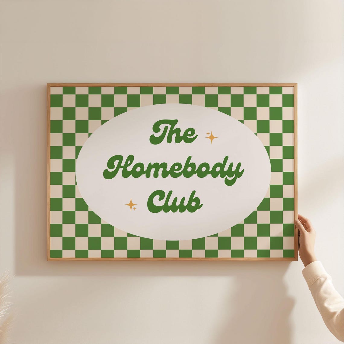 Cozy The Homebody Club Green Checkered Retro Typography Poster