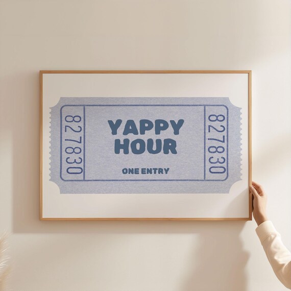 Physical Poster Yappy Hour Ticket Print Funny Kitchen Bar Cocktail Art Happy Blue Retro Wall Landscape Horizontal