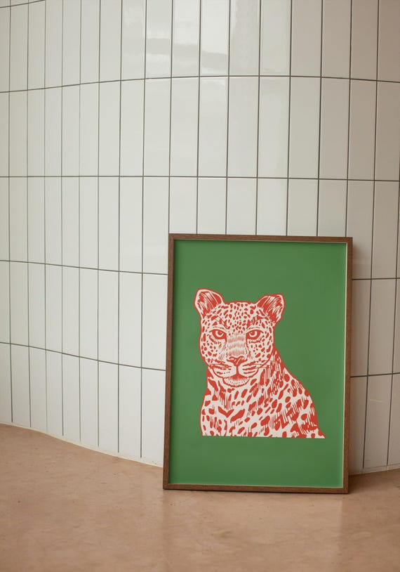 Physical Poster Colorful Retro Leopard Cheetah Tiger Wall Art Print Trendy Animal Decorgreen Orange Home Decor