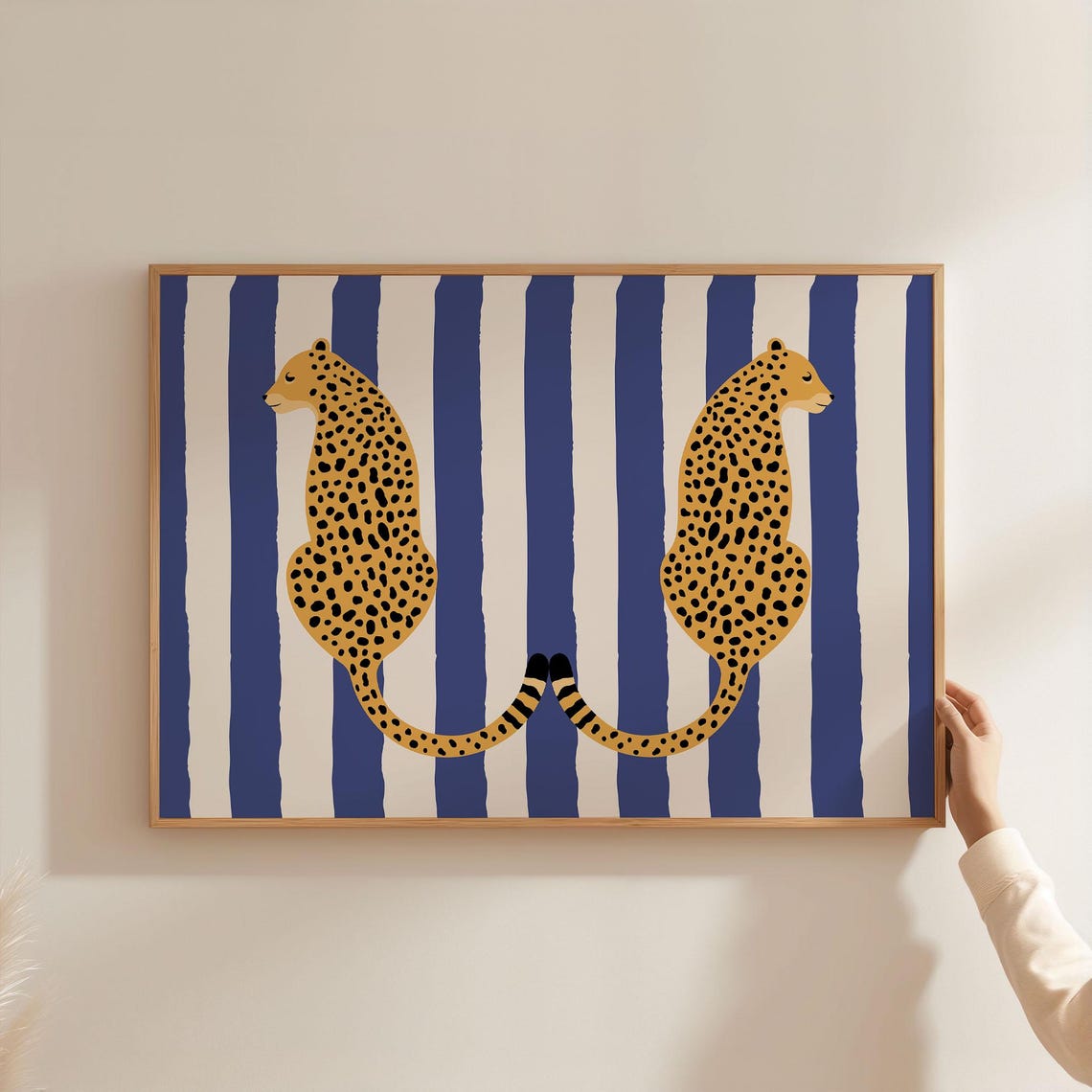 Cheetah Tiger Print Blue Stripe Line Pattern Poster Landscape Modern Art For Kids Home Decor